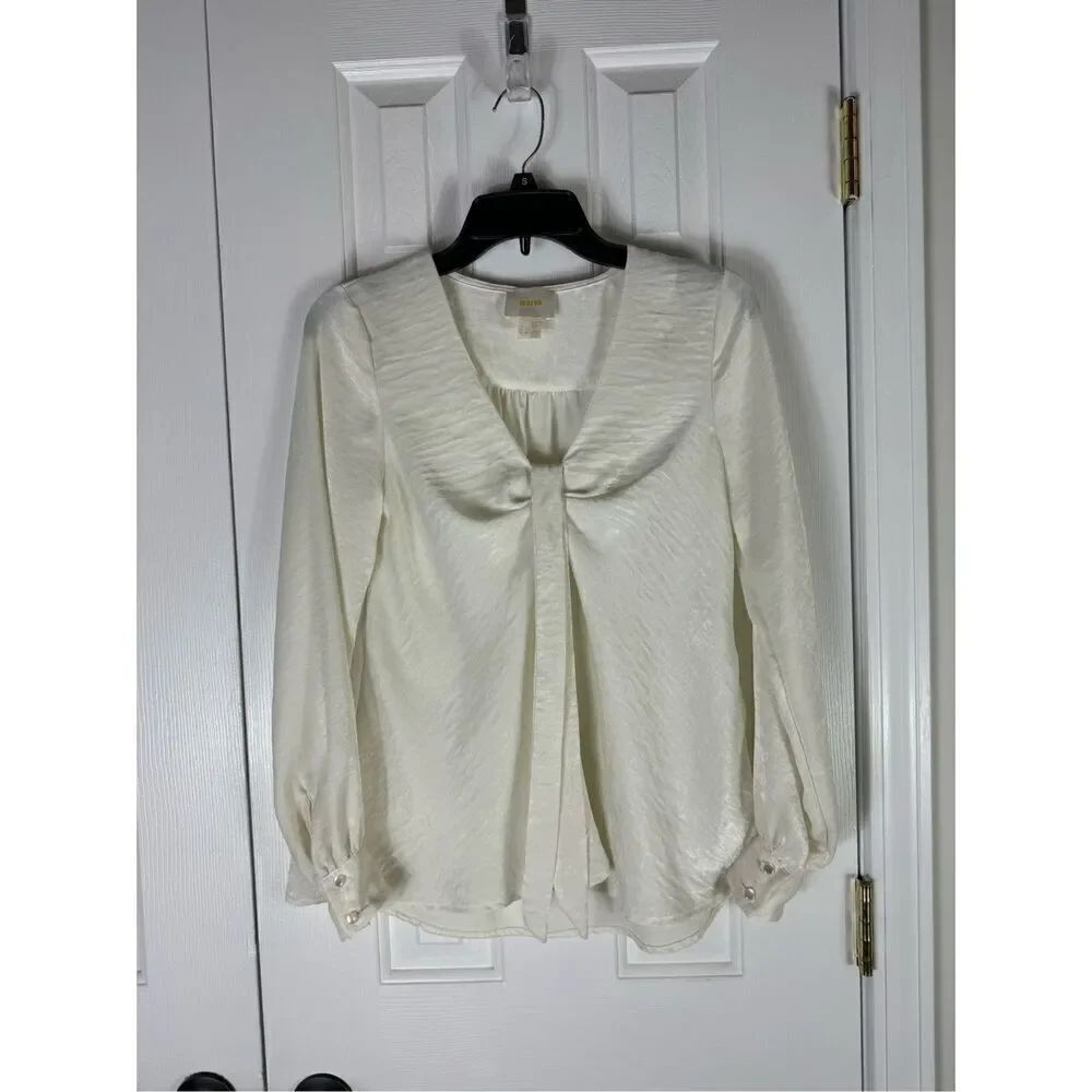 Maeve Womens Cream Office Siren Blouse Size 0
